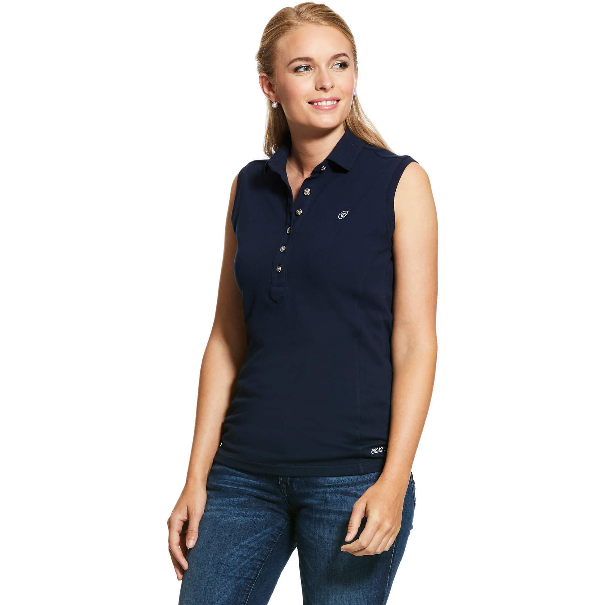 2022 Ariat Womens Prix 2.0 Sleeveless Polo Top 10030404 - Navy